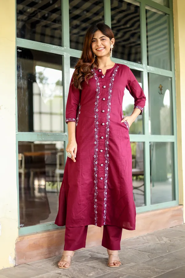 Pink_Cotton_Regular_Fit_Solid_Kurta_And_Pant_Set_For_Women