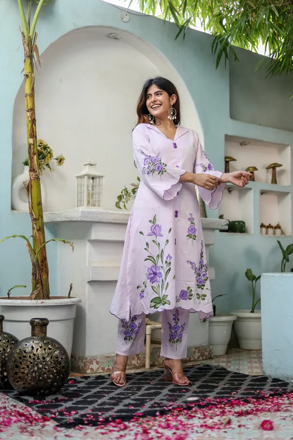 Pink_Cotton_Regular_Fit_Solid_Kurta_And_Pant_Set_For_Women