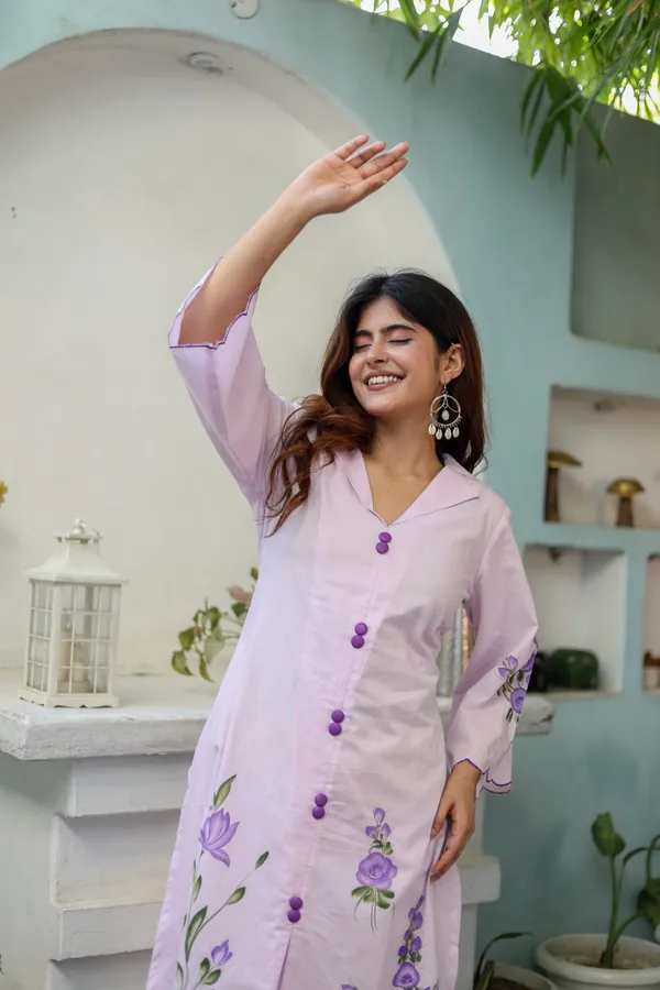 Pink_Cotton_Regular_Fit_Solid_Kurta_And_Pant_Set_For_Women