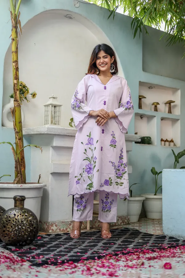 Pink_Cotton_Regular_Fit_Solid_Kurta_And_Pant_Set_For_Women
