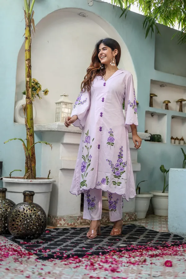 Pink_Cotton_Regular_Fit_Solid_Kurta_And_Pant_Set_For_Women