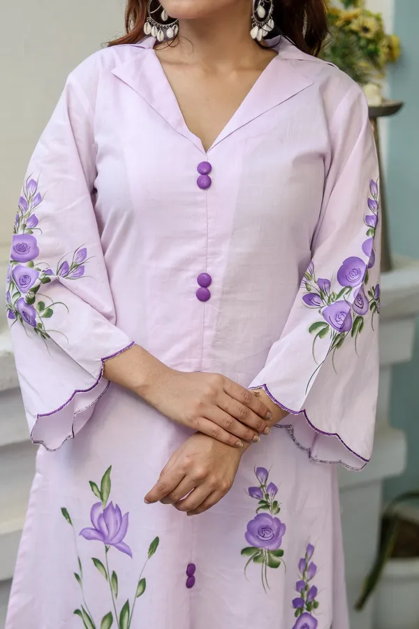 Pink_Cotton_Regular_Fit_Solid_Kurta_And_Pant_Set_For_Women