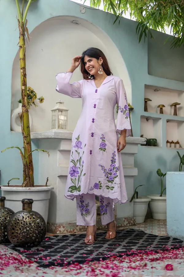 Pink_Cotton_Regular_Fit_Solid_Kurta_And_Pant_Set_For_Women
