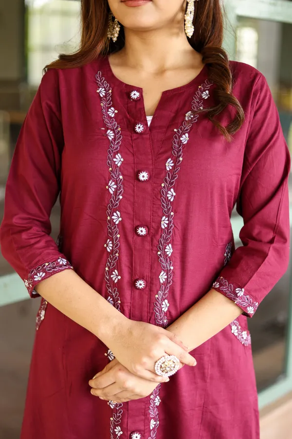 Pink_Cotton_Regular_Fit_Solid_Kurta_And_Pant_Set_For_Women
