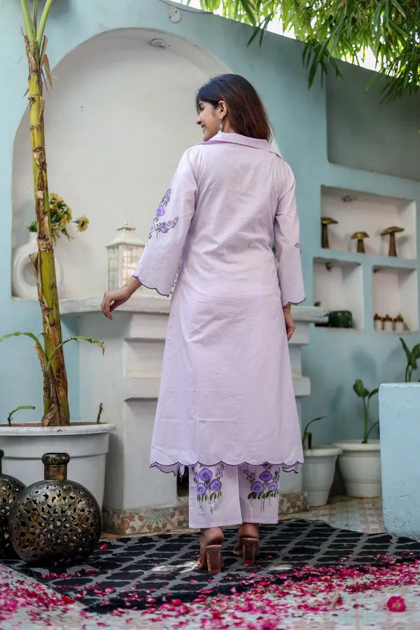 Pink_Cotton_Regular_Fit_Solid_Kurta_And_Pant_Set_For_Women
