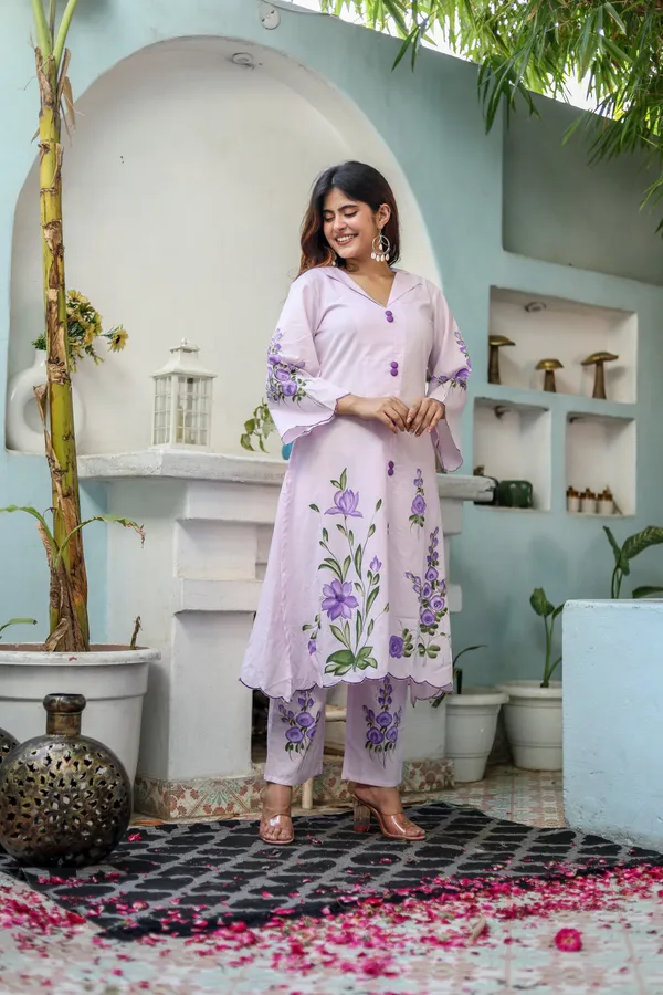 Pink_Cotton_Regular_Fit_Solid_Kurta_And_Pant_Set_For_Women