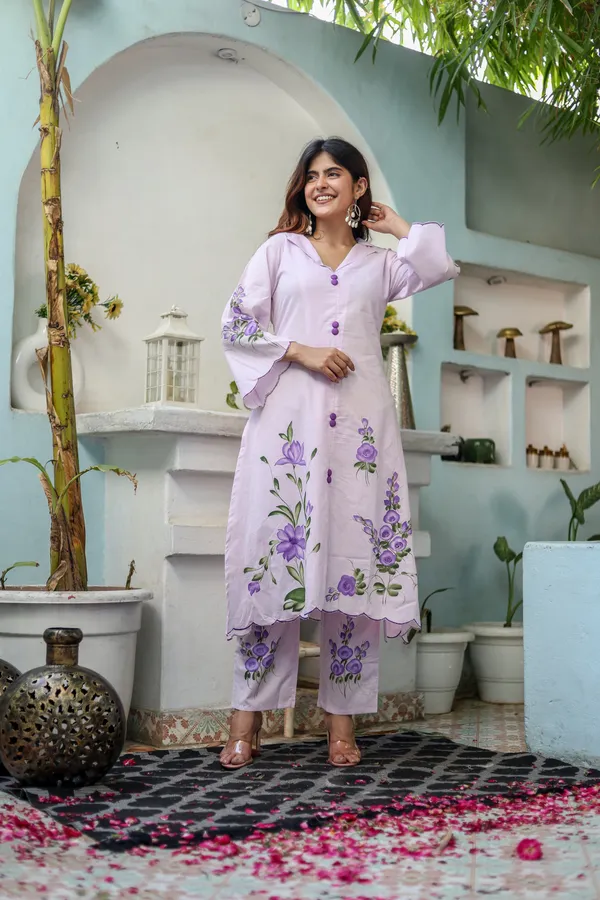 Pink_Cotton_Regular_Fit_Solid_Kurta_And_Pant_Set_For_Women