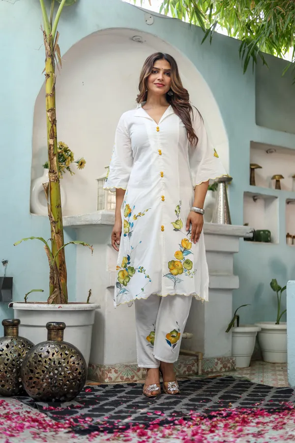 White_Cotton_Regular_Fit_Solid_Kurta_And_Pant_Set_For_Women
