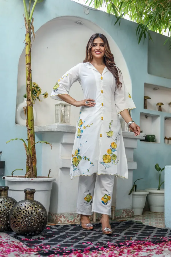 White_Cotton_Regular_Fit_Solid_Kurta_And_Pant_Set_For_Women