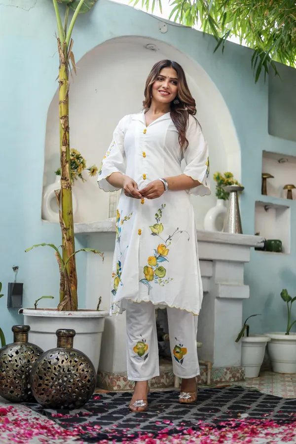 White_Cotton_Regular_Fit_Solid_Kurta_And_Pant_Set_For_Women