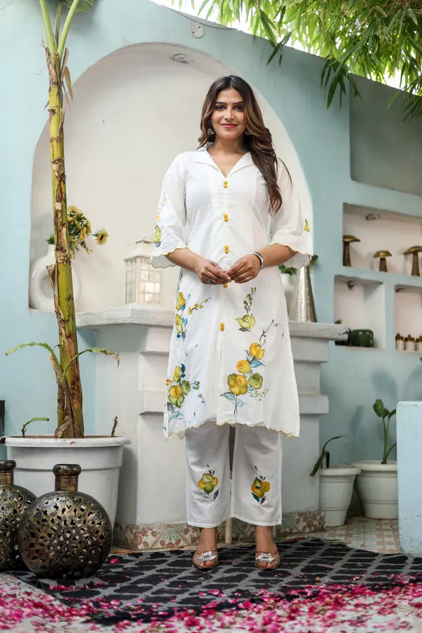 White_Cotton_Regular_Fit_Solid_Kurta_And_Pant_Set_For_Women