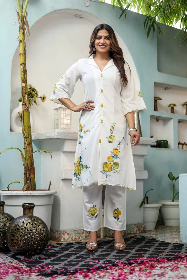 White_Cotton_Regular_Fit_Solid_Kurta_And_Pant_Set_For_Women