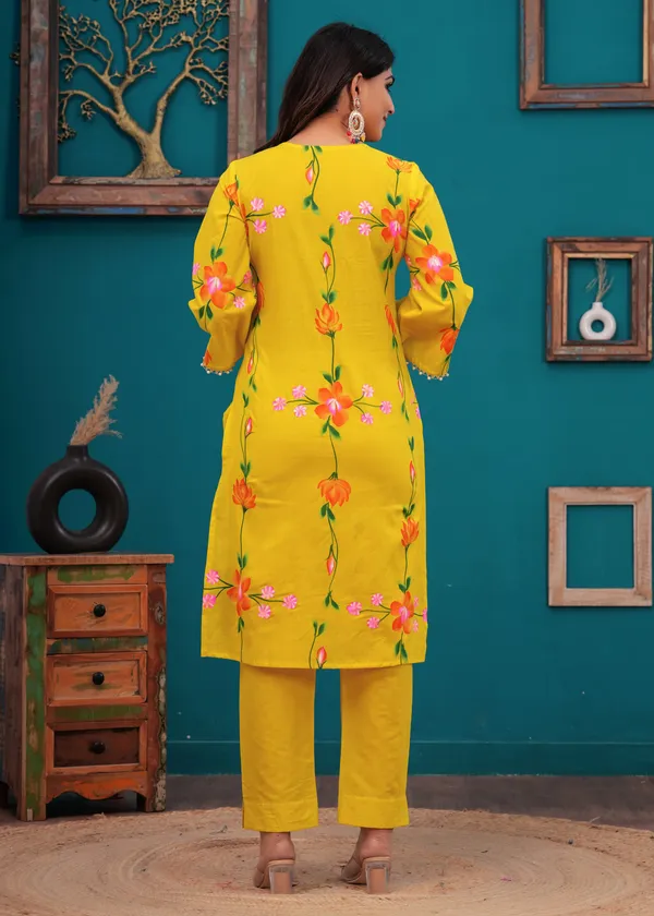 Women_Cotton_Yellow_Gota_Patti_Work_Kurta_And_Pant_Set
