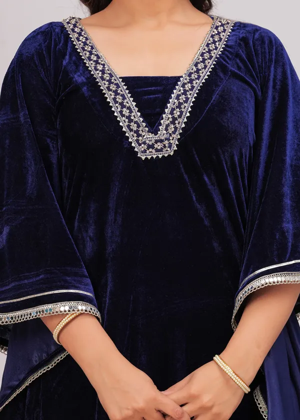 Dark_Blue_Lace_Work_Premium_Velvet_Suit_Set_For_Women