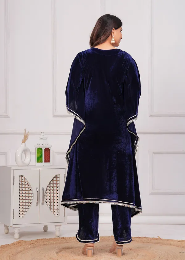 Dark_Blue_Lace_Work_Premium_Velvet_Suit_Set_For_Women
