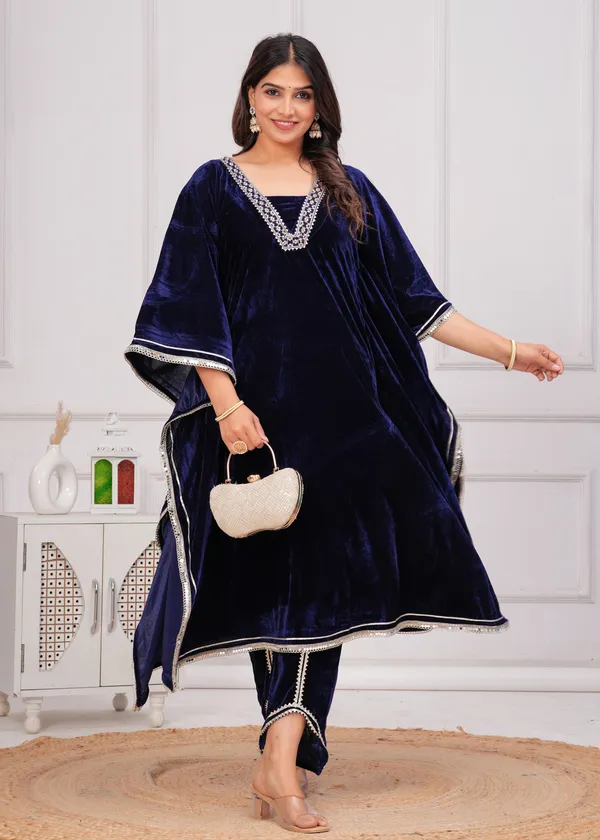 Dark_Blue_Lace_Work_Premium_Velvet_Suit_Set_For_Women