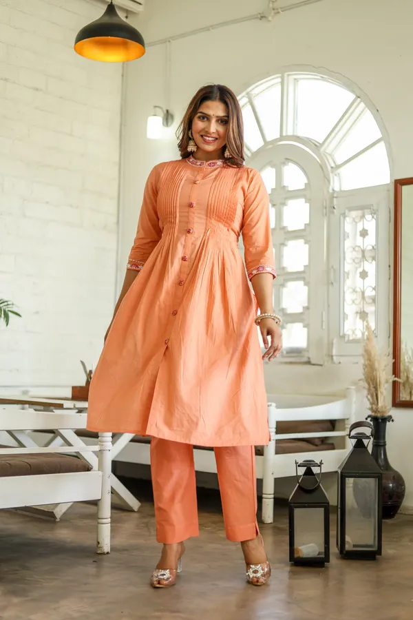 Orange_Embroidery_work_cotton_kurta_and_pant_set