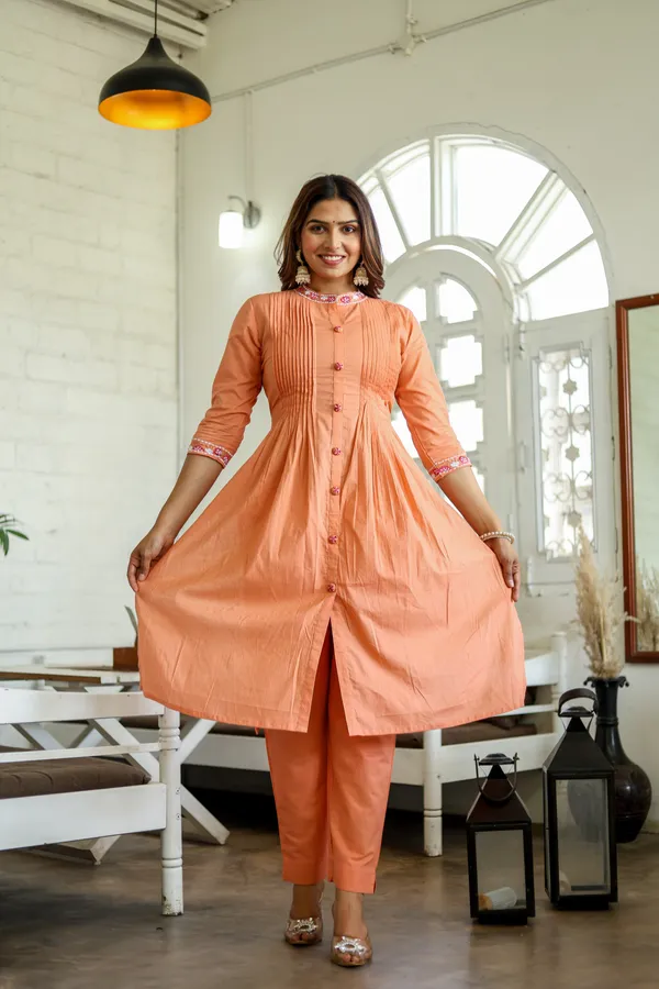 Orange_Embroidery_work_cotton_kurta_and_pant_set