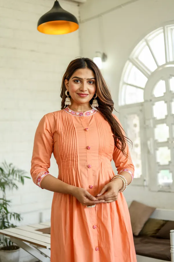 Orange_Embroidery_work_cotton_kurta_and_pant_set