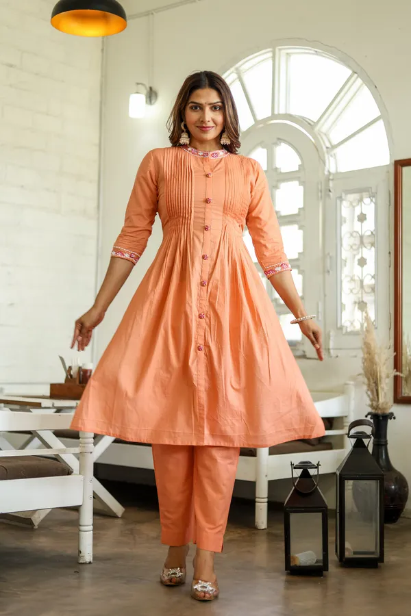 Orange_Embroidery_work_cotton_kurta_and_pant_set