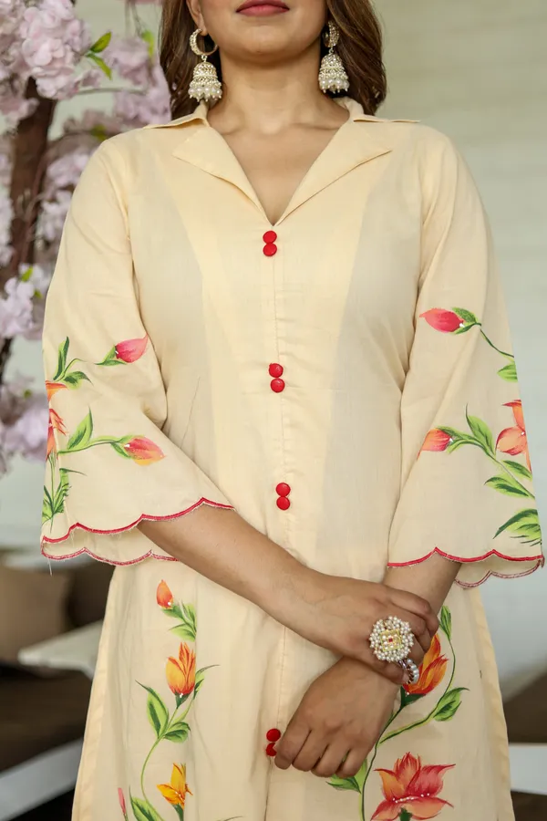 Peach_Flower_Printed_Cotton_Kurta_or_Pant_Set