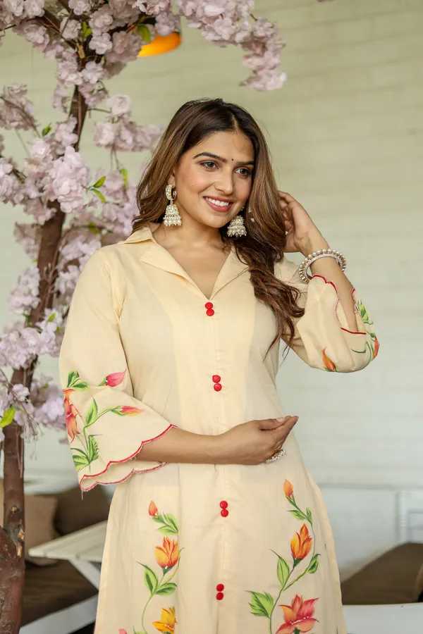Peach_Flower_Printed_Cotton_Kurta_or_Pant_Set
