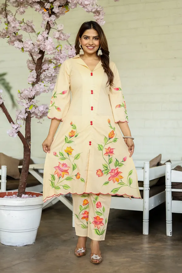 Peach_Flower_Printed_Cotton_Kurta_or_Pant_Set