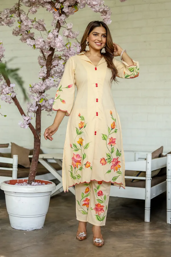 Peach_Flower_Printed_Cotton_Kurta_or_Pant_Set