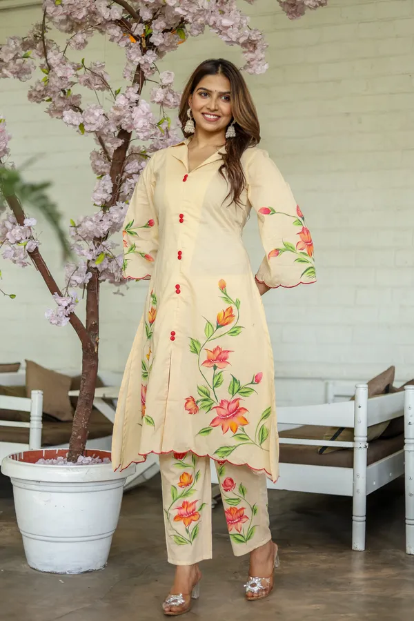 Peach_Flower_Printed_Cotton_Kurta_or_Pant_Set