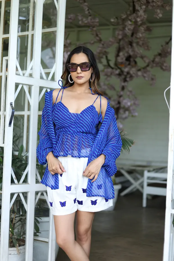 Blue_Georgette_Cotton_Regular_Fit_Solid_Short_Co-Ord_Set_For_Women