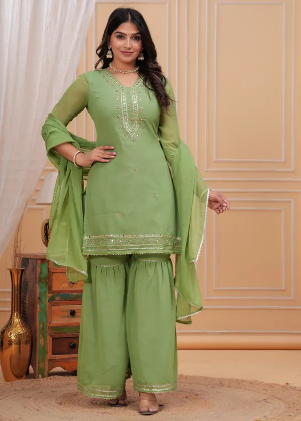 Women_Green_Cotton_Gota_Patti_Work_Sharara_Suits