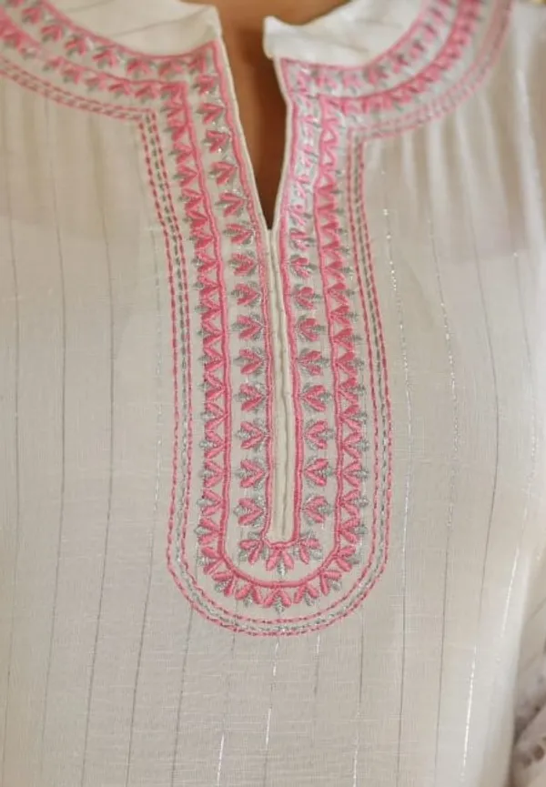 White_Lurex_Regular_Fit_Solid_Kurta,_Pant_And_Dupatta__Set_For_Women
