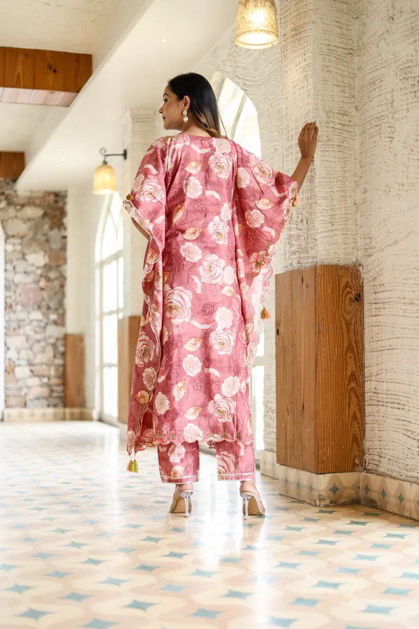 Red_Chinnon_Regular_Fit_Solid_Kaftan_And_Pant_Set_For_Women