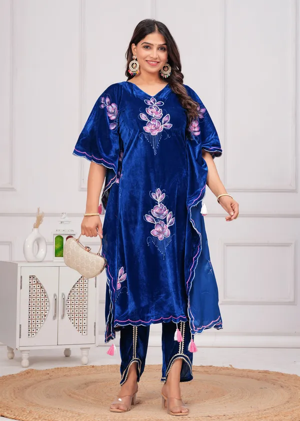 Blue_Kaftan_Premium_Velvet_Suit_Set_For_Women