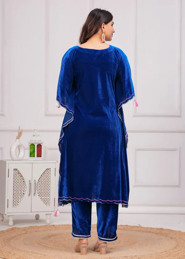 Blue_Kaftan_Premium_Velvet_Suit_Set_For_Women