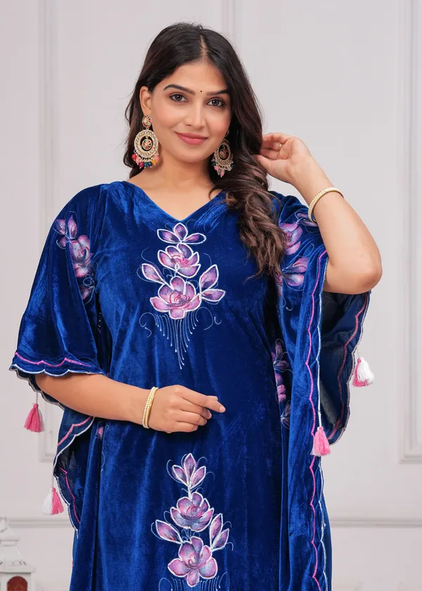 Blue_Kaftan_Premium_Velvet_Suit_Set_For_Women