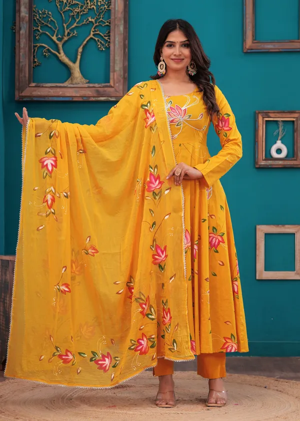 Women__Cotton_Gota_Patti_Work_Anarkali_Pant_or_Dupatta_Set