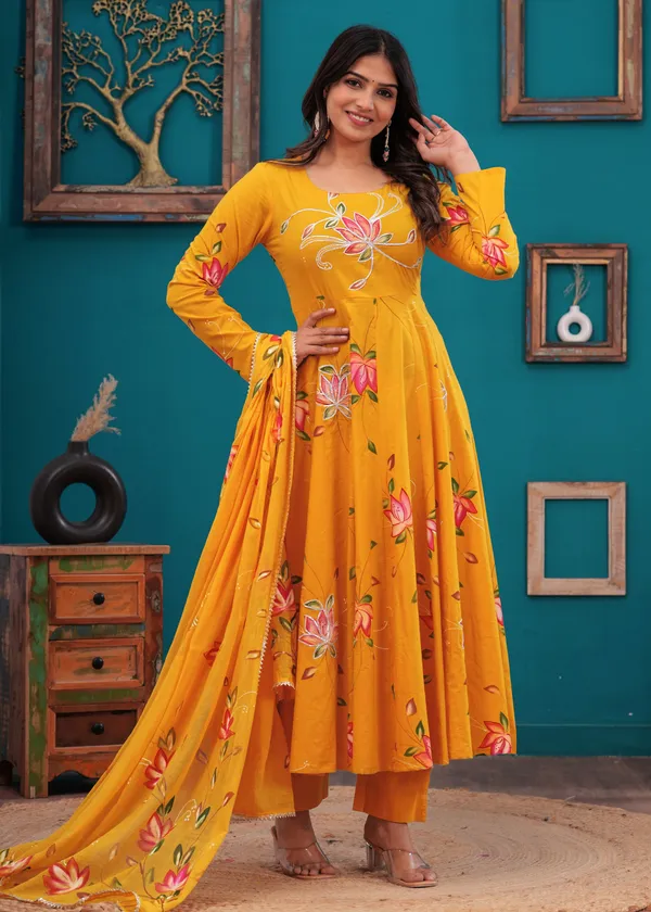 Women__Cotton_Gota_Patti_Work_Anarkali_Pant_or_Dupatta_Set