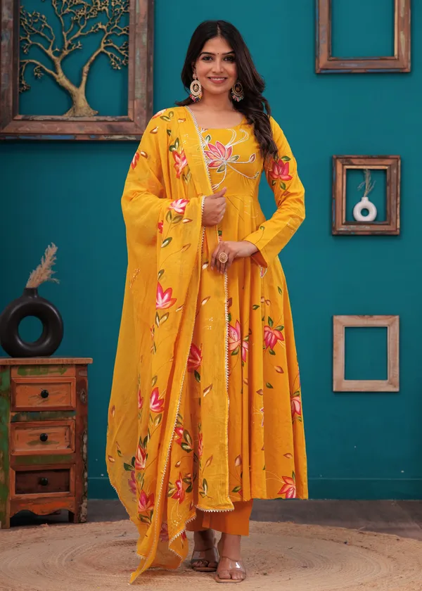 Women__Cotton_Gota_Patti_Work_Anarkali_Pant_or_Dupatta_Set