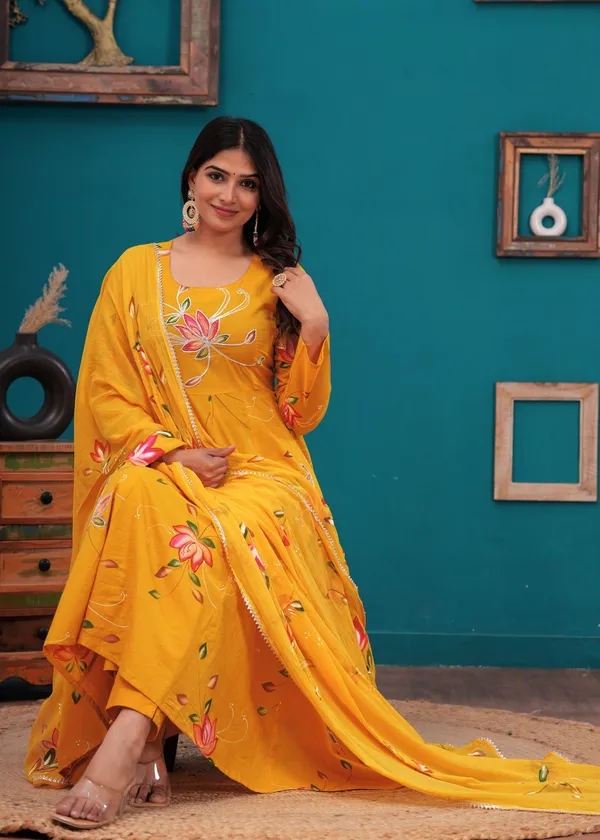 Women__Cotton_Gota_Patti_Work_Anarkali_Pant_or_Dupatta_Set