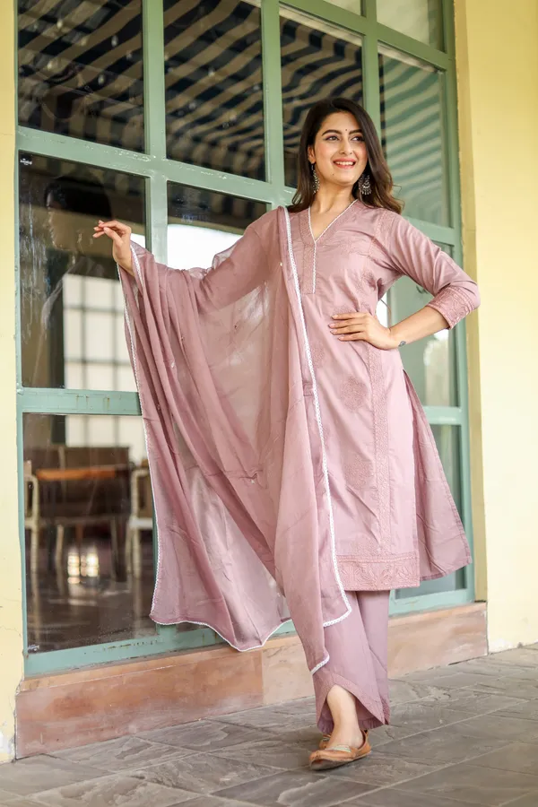 Off_White_Cotton_Regular_Fit_Solid_Kurta,_Pant_And_Dupatta__Set_For_Women