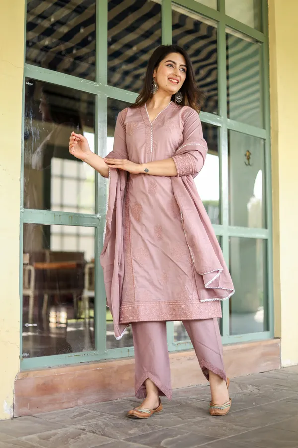 Off_White_Cotton_Regular_Fit_Solid_Kurta,_Pant_And_Dupatta__Set_For_Women