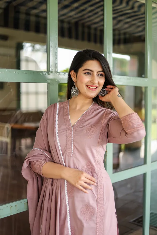 Off_White_Cotton_Regular_Fit_Solid_Kurta,_Pant_And_Dupatta__Set_For_Women