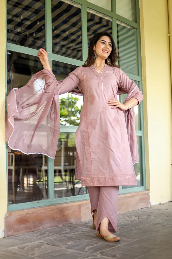 Off_White_Cotton_Regular_Fit_Solid_Kurta,_Pant_And_Dupatta__Set_For_Women