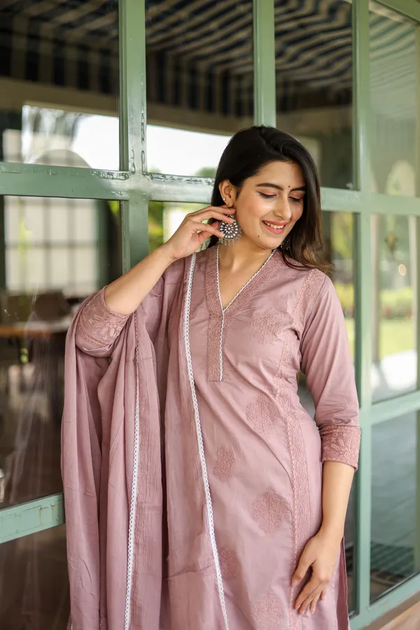 Off_White_Cotton_Regular_Fit_Solid_Kurta,_Pant_And_Dupatta__Set_For_Women