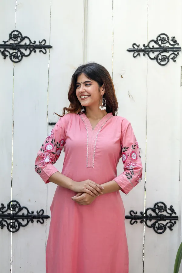 Pink_Cotton_Embroidery_Work_Kurta_And_Pant