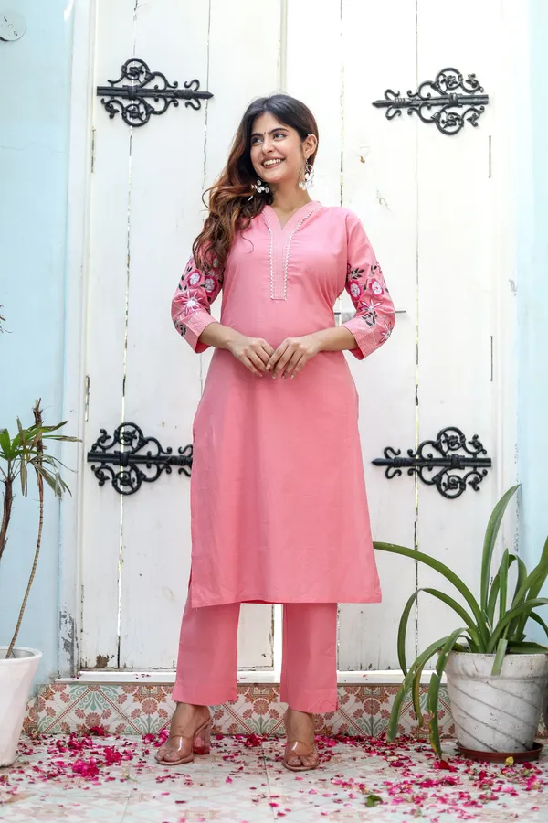 Pink_Cotton_Embroidery_Work_Kurta_And_Pant