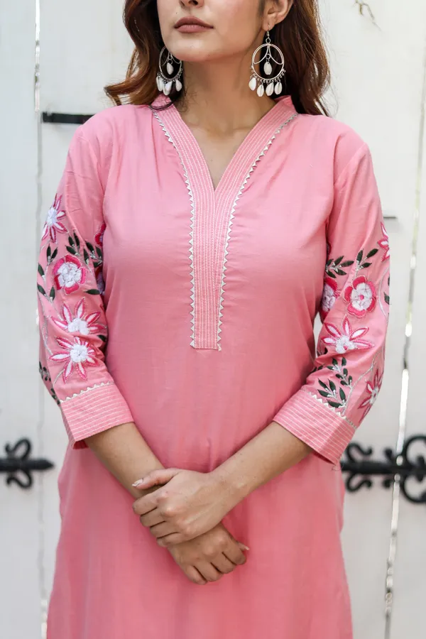 Pink_Cotton_Embroidery_Work_Kurta_And_Pant