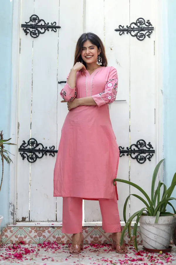 Pink_Cotton_Embroidery_Work_Kurta_And_Pant