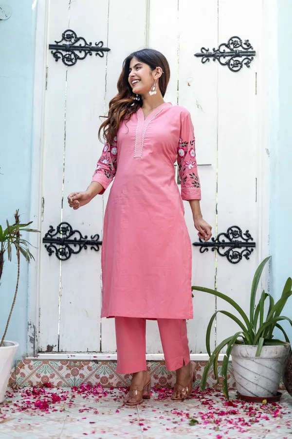 Pink_Cotton_Embroidery_Work_Kurta_And_Pant